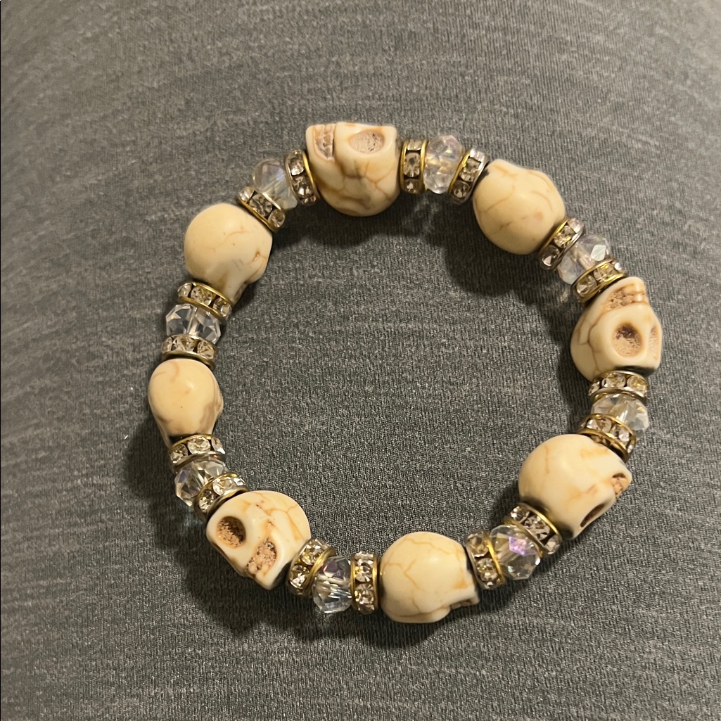 Bke Cream Skull Bracelet With Crystal Accents